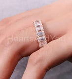 3ct Emerald Simulated Diamond Full Eternity Wedding Band 14k White Gold Plated