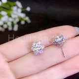 2.07ct Round Cut Moissanite Floral Stud Earrings For Women 14k White Gold Plated