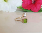 1.2ct Engagement Ring Princess Cut Peridot Crown Open Cuff 14k Yellow Gold Over