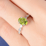 1.5ct Oval Cut Green Peridot Engagement Ring Diamond Accents 14k White Gold Over