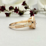 1.7ct Engagement Ring Oval Cut Diamond Halo Milgrain Vintage 14k YellowGold Over