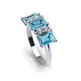 4ct Emerald Cut Blue Aquamarine Engagement Ring Trilogy 14k White Gold Finish