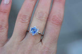 1ct Engagement Ring Round Cut Blue Tanzanite Floral Solitaire 14k WhiteGold Over