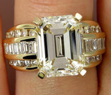 5Ct Emerald Cut Diamond Wide Art Deco Engagement Ring 14K Yellow Gold Finish