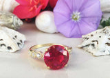 2ct Engagement Ring Round Cut Pink Ruby Round Diamond Petite 14k YellowGold Over