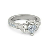 2Ct Heart Cut Diamond Claddagh Solitaire Engagement Ring 14K White Gold Finish