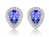 2.3ct Stud Earrings Pear Cut Blue Tanzanite Diamond Halo 14k White Gold Finish