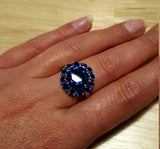 2.5ct Engagement Ring Round Cut Blue Sapphire Halo Solitaire 14k White Gold Over