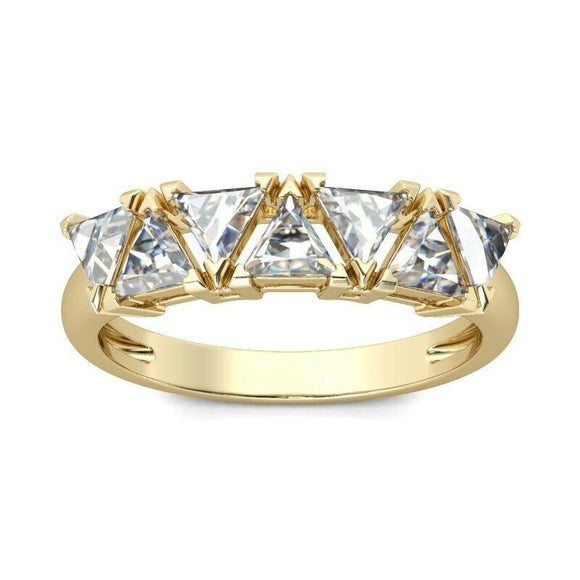 3Ct Trillion Cut Diamond Alternating Design Engagement Ring 14K Yellow Gold Over