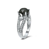 3Ct Round Cut Black Diamond Split Shank Engagement Ring 14K White Gold Finish