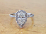 2.5ct Pear Cut Diamond Halo Accent Solitaire Engagement Ring 14k White Gold Over