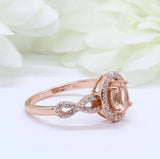 2ct Oval Cut Peach Morganite Engagement Ring Twist Shank Halo 14k Rose Gold Over