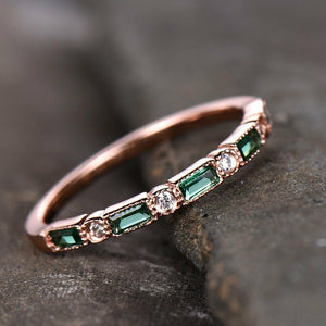 1ct Baguette Cut Green Emerald Half Eternity Wedding Band Ring 14k RoseGold Over