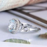 2.3ct Oval Cut Blue Aquamarine Engagement Ring Diamond Halo 14k White Gold Over