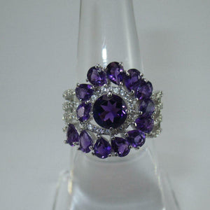 5ct Engagement Ring Round Pear Cut Amethyst Floral Cocktail 14k WhiteGold Finish