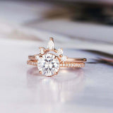 1.6ct Round Cut Diamond Engagement Ring Crown Bridal Set 14k Rose Gold Finish