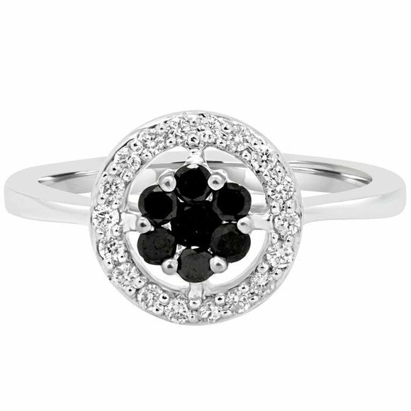 1.2ct Round Cut Black Diamond Engagement Ring Halo Floral 14k White Gold Finish