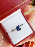 1.5ct Emerald Cut Blue Sapphire Engagement Ring 14k White Gold Finish Trilogy