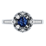 2ct Round Cut Blue Sapphire Engagement Ring 14k White Gold Over Antique Milgrain