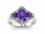 2ct Pear Cut Purple Amethyst Engagement Ring Halo Trilogy 14k White Gold Finish