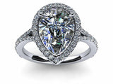 2.6ct Pear Cut Diamond Halo Split Band Engagement Ring 14k White Gold Finish