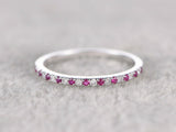 1ct Round Cut Alternate Pink Ruby Diamond Half Eternity Band 14k White Gold Over