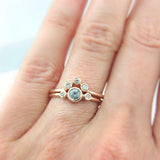 1.2ct Round Cut Blue Aquamarine Engagement Ring Bridal Set 14k Rose Gold Finish