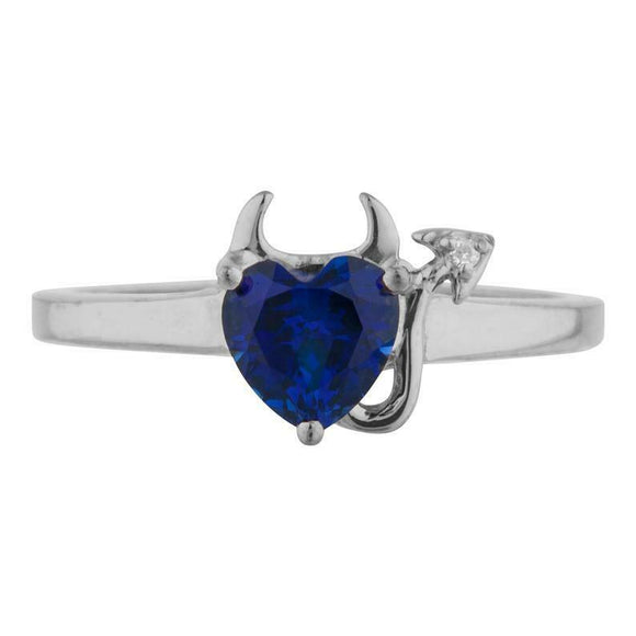 1ct Engagement Ring Heart Cut Blue Sapphire Devil Solitaire 14k WhiteGold Finish