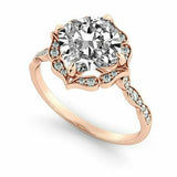 1.5ct Cushion Cut VVS1 Diamond Floral Women Engagement Ring 14k Rose Gold Finish