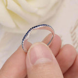 0.6ct Round Cut Blue Sapphire Curved Minimalist Wedding Band 14k White Gold Over