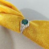 1ct Engagement Ring Round Cut Green Emerald Floral Filigree 14k WhiteGold Finish