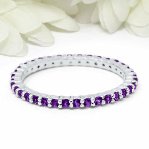 2Ct Round Cut Purple Amethyst Full Eternity Wedding Band 18K White Gold Finish