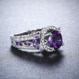 3Ct Round Cut Purple Amethyst Halo Art Deco Engagement Ring 18K White Gold Over