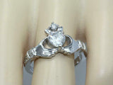 1ct Heart Cut VVS1 Diamond Engagement Ring Claddagh Design 14k White Gold Finish