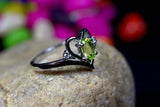 0.8ct Engagement Ring Oval Cut Green Peridot Heart Trilogy 14k White Gold Finish