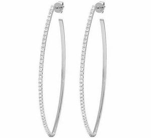 1ct Round Cut VVS1D Diamond One Row Hoop Earrings Women 14k White Gold Finish