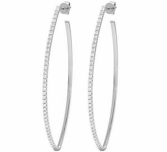 1ct Round Cut VVS1D Diamond One Row Hoop Earrings Women 14k White Gold Finish