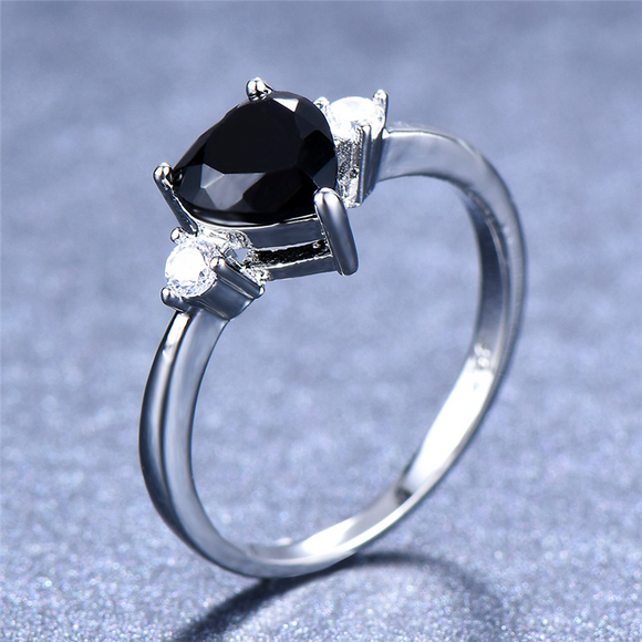 1ct Heart Black Diamond Engagement Ring 14k White Gold Finish Trilogy Solitaire