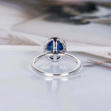 2.5ct Oval Blue Sapphire Engagement Ring Halo Diamond Accents 14k WhiteGold Over