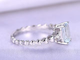 1.5ct Emerald Cut Blue Aquamarine Heart Shape Accents Ring 14k White Gold Finish