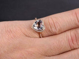 1.2ct Heart Cut Peach Morganite Engagement Ring 14k RoseGold Over Halo Solitaire