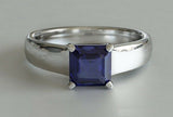 1.2ct Asscher Cut Blue Sapphire Engagement Ring Solitaire 14k White Gold Finish