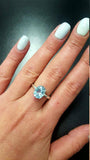 2ct Engagement Ring Oval Cut Blue Aquamarine Solitaire 14k White Gold Finish