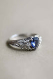 1ct Pear Cut Blue Sapphire Engagement Ring Petal Leaf Trilogy 14k WhiteGold Over