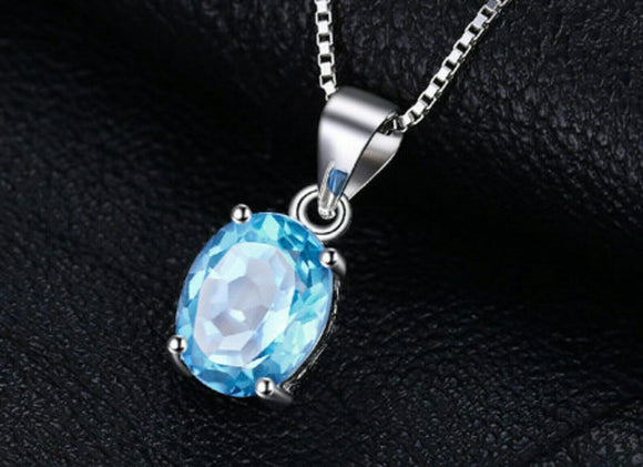 2.3ct Blue Topaz Pendant Oval Cut Solitaire Women 14k White Gold Finish NO CHAIN