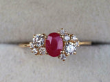 1.8ct Engagement Ring Oval Cut Pink Ruby Cluster Design 14k Yellow Gold Finish