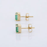 1.2ct Stud Earrings Green Emerald Cut Solitaire Design 14k Yellow Gold Finish