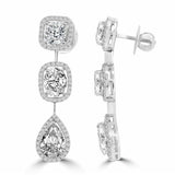 3ct Pear Cut Diamond 3 Stone Cluster Stud Earrings Women 14k White Gold Finish