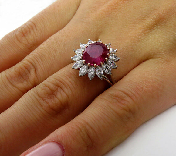 5Ct Oval Cut Pink Ruby Marquise Diamond Cocktail Floral Ring 14K White Gold Over