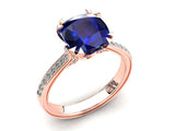 2ct Cushion Cut Blue Sapphire Diamond Accent Bridal Set Ring 18k RoseGold Finish